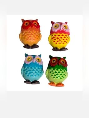 4 Piece 1" Miniature Colorful Owl Animal Figurines Novelty Gift Set
